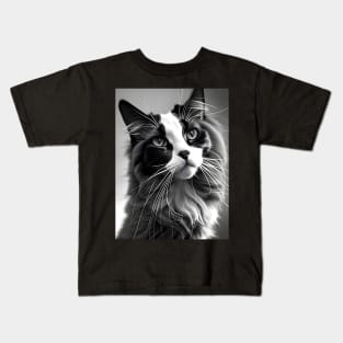 Black and White Cat - Modern Digital Art Kids T-Shirt